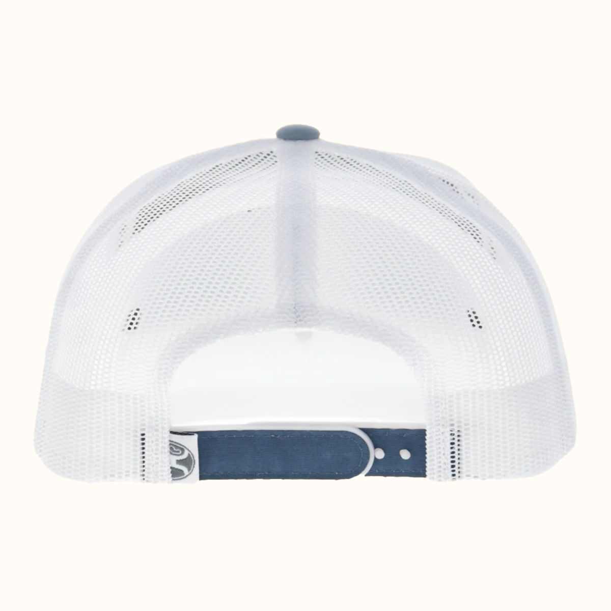 Hooey Cheyenne 5-Panel Trucker Hat in blue and white back view