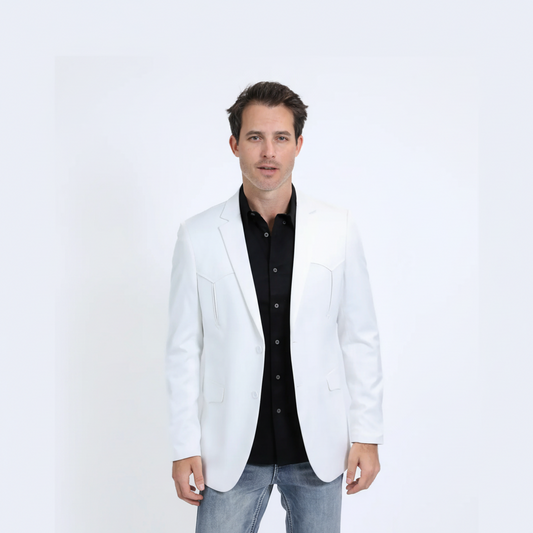 Front view of Platini Men’s Double Button Western White Blazer