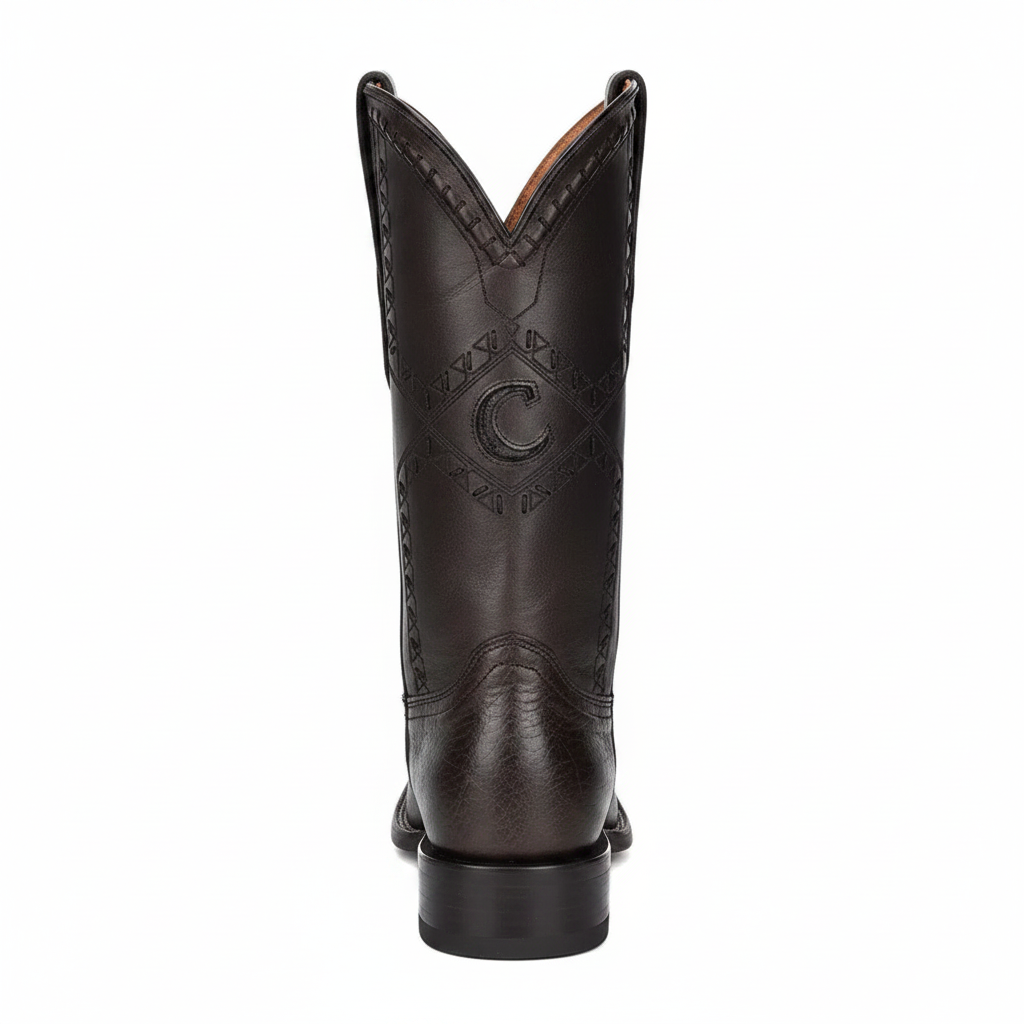 Cuadra Black Ostrich Laser & Woven Square Toe Boot rear view