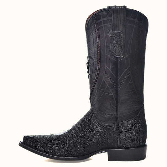 Cuadra Black Stingray Pointed Toe Western Boots side view