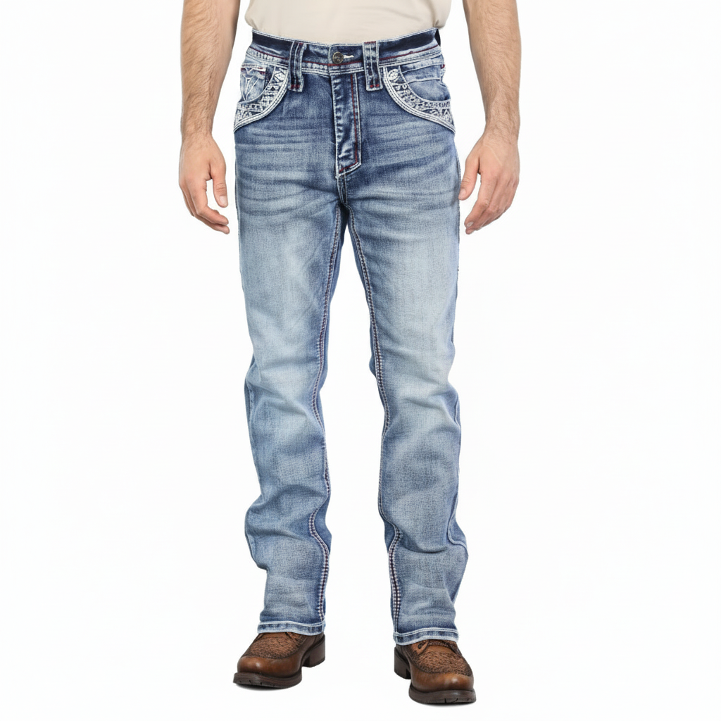 Vaqueros de corte de bota ajustados azules Holt para hombre