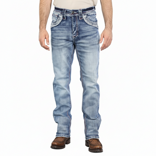 Vaqueros de corte de bota ajustados azules Holt para hombre