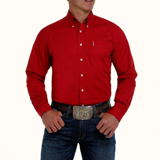 Cinch Solid Modern Fit Button-Down Western Shirt red front view