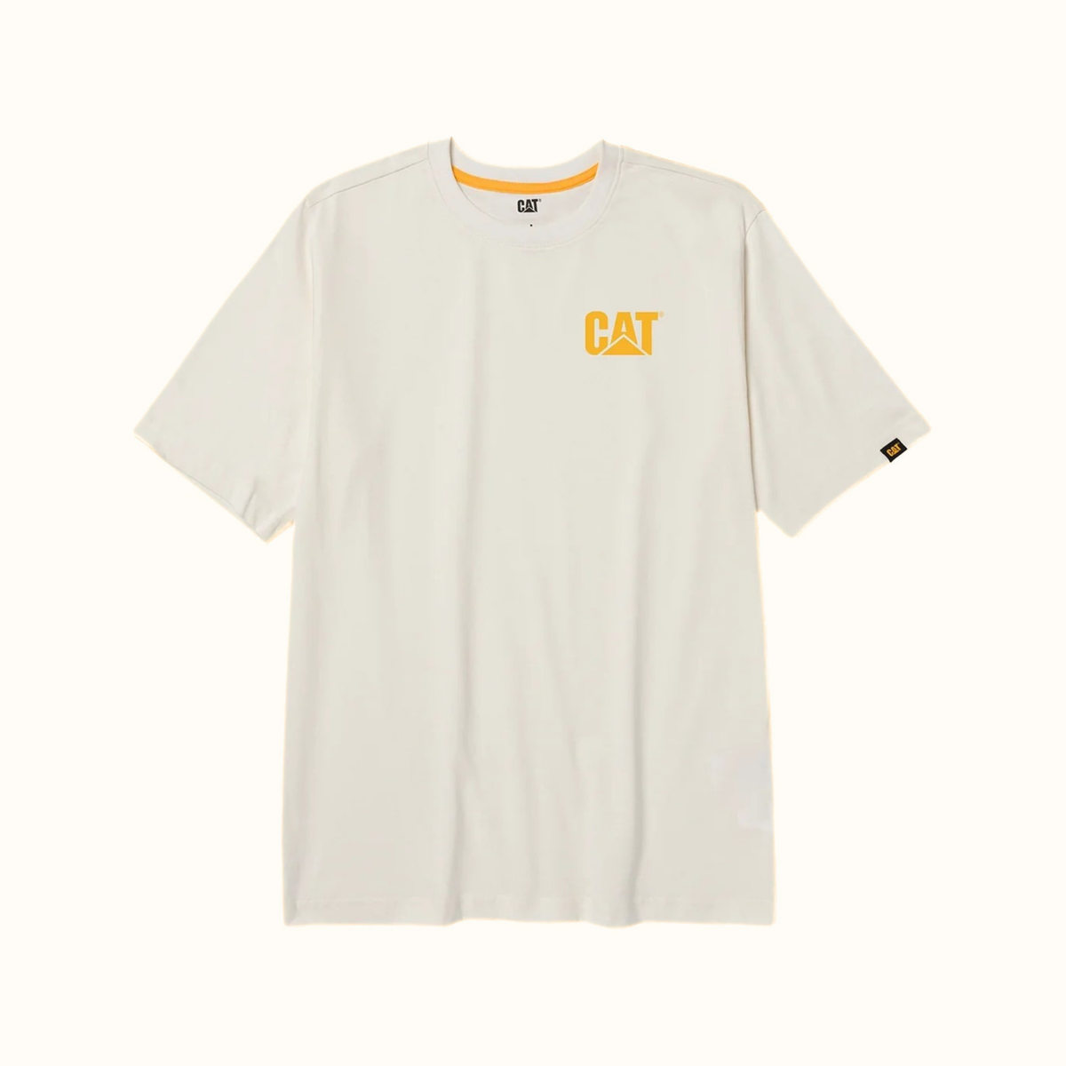 CAT Sequoia Graphic men’s cream short-sleeve T-shirt front view
