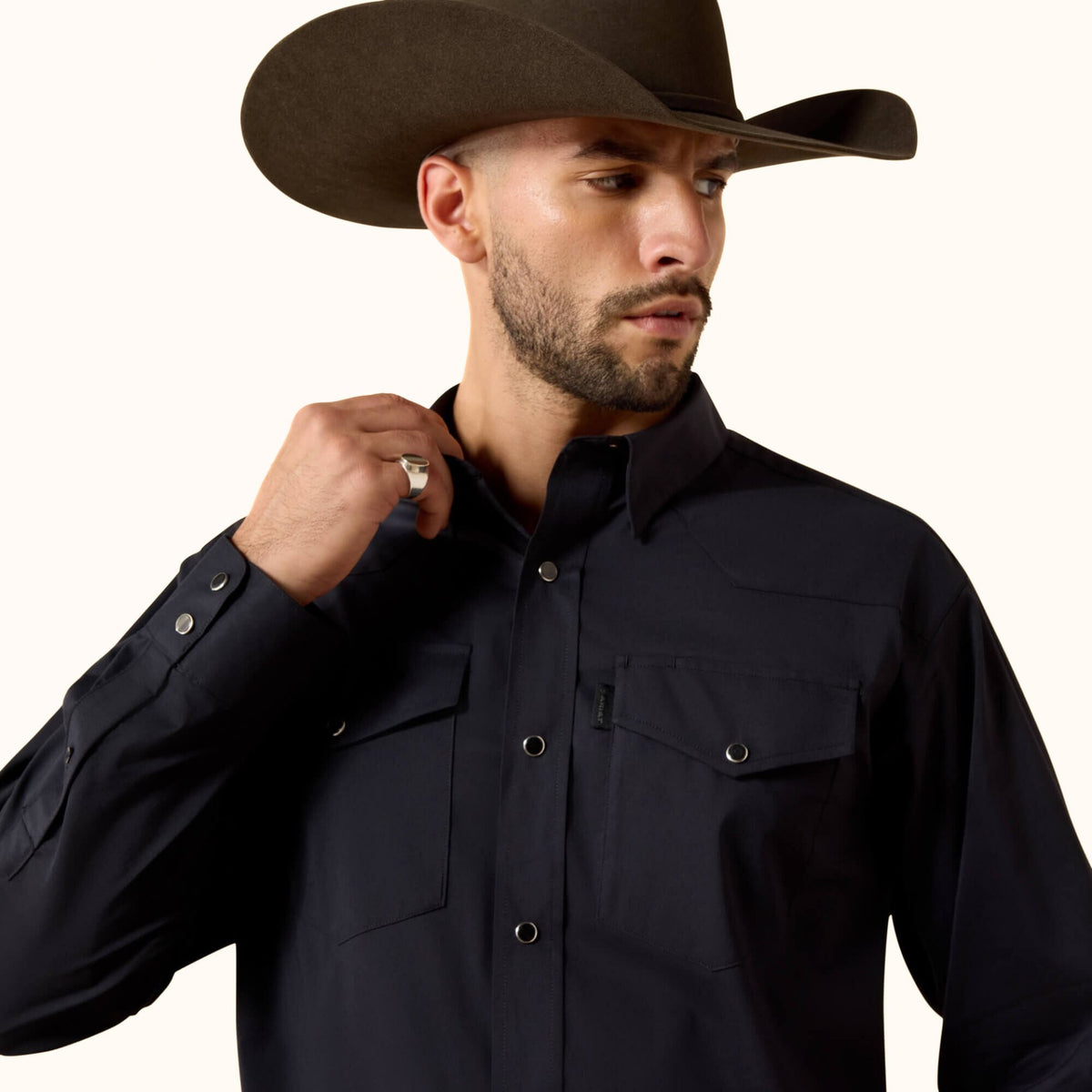 Ariat Everything Classic Fit Snap Shirt black front close-up view