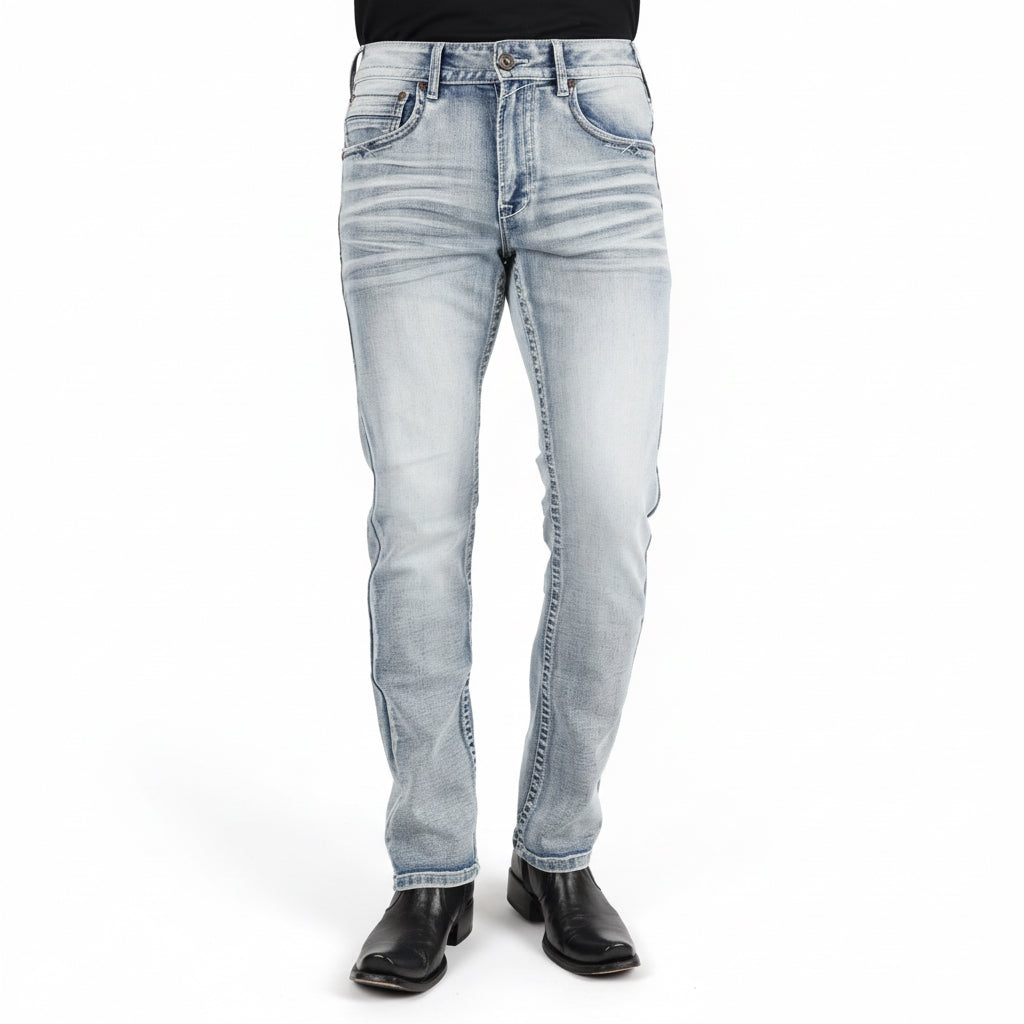 Platini Holt light blue boot cut jeans front full-length view