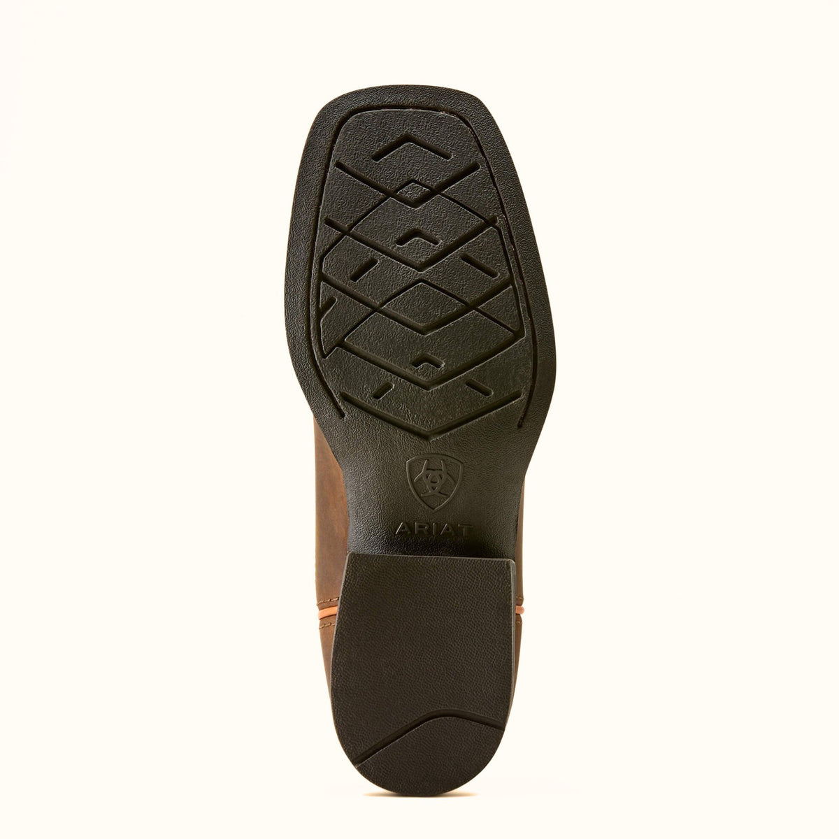 Ariat Trail Cam brown and orange Western boot outsole view