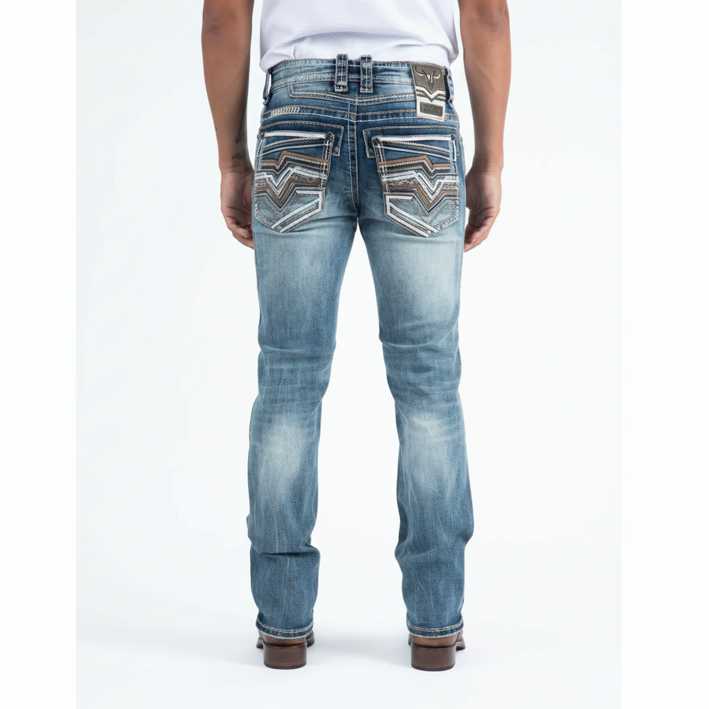 Rear view of Platini Holt Men’s Blue Slim Boot Cut Jeans
