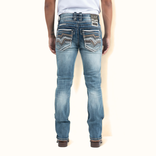 Rear view of Platini Holt Men’s Blue Slim Boot Cut Jeans