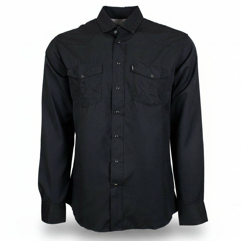 Camisa de manga larga con broches de perla Sol negra