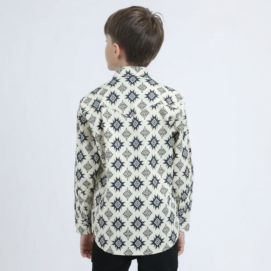 Platini Kid’s Modern Fit Long Sleeve Snap Shirt back view