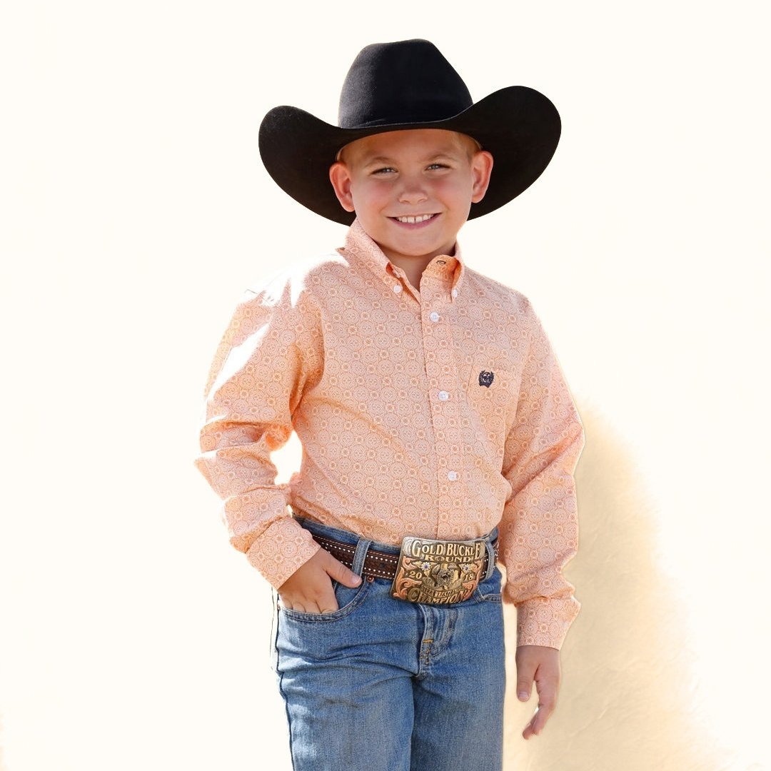 Cinch kids’ peach long sleeve print Western shirt