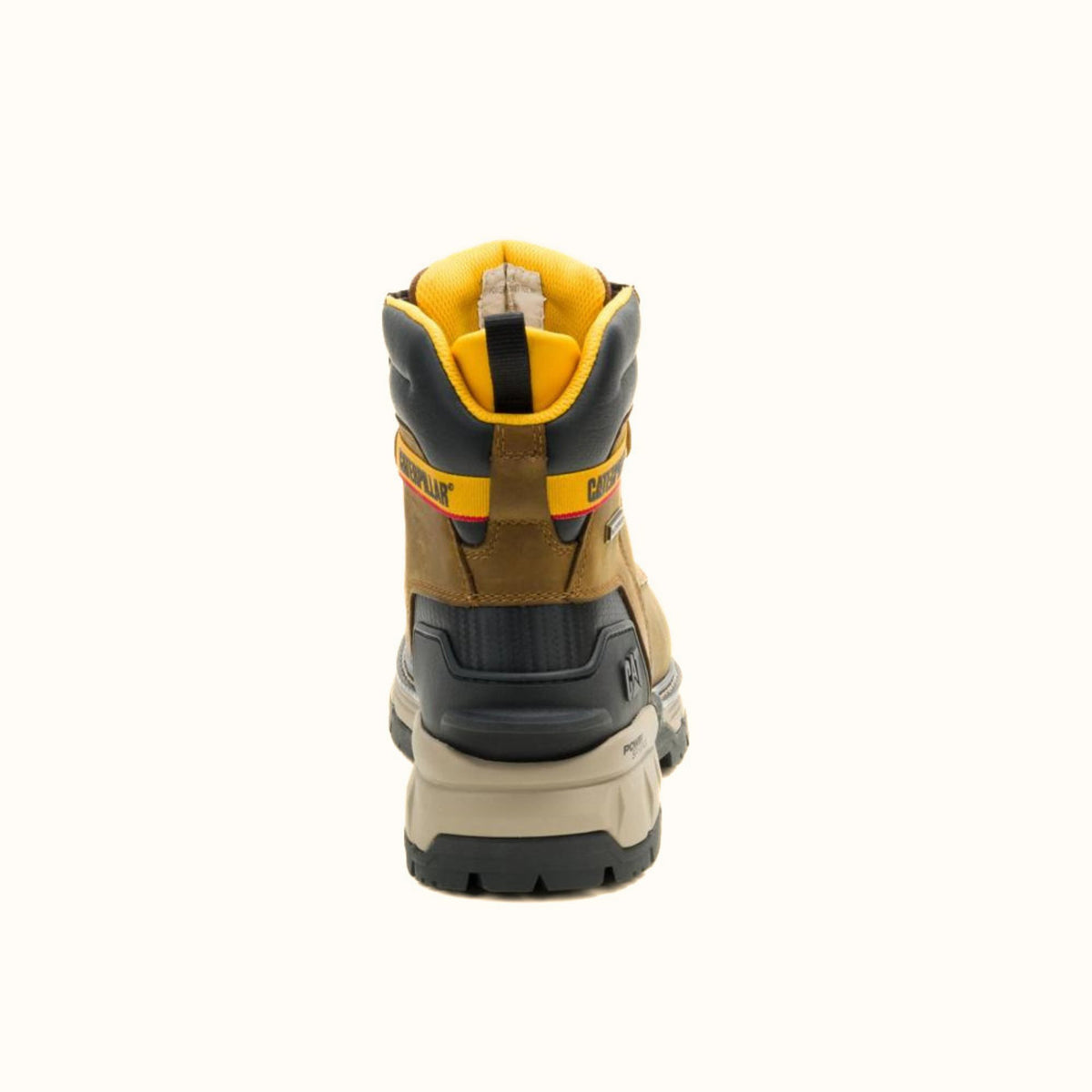 CAT Excavator PowerSpring 6-inch brown waterproof composite toe work boot back view
