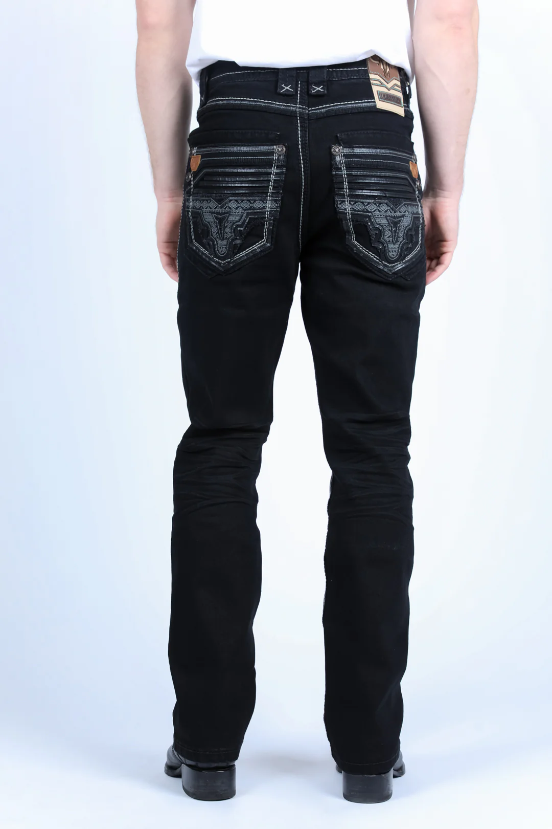 Platini Holt men’s black slim boot cut jeans rear view