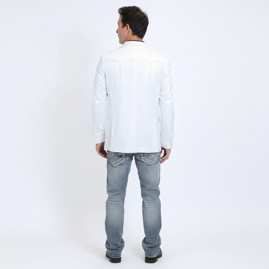 Rear view of Platini Men’s Double Button Western White Blazer