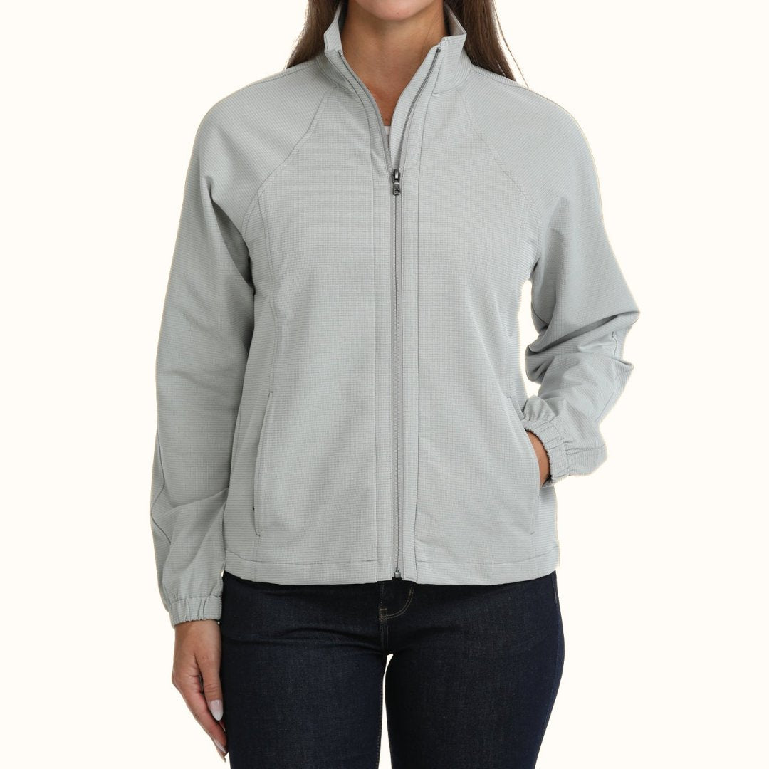 Cinch women’s light gray full-zip jacket front view