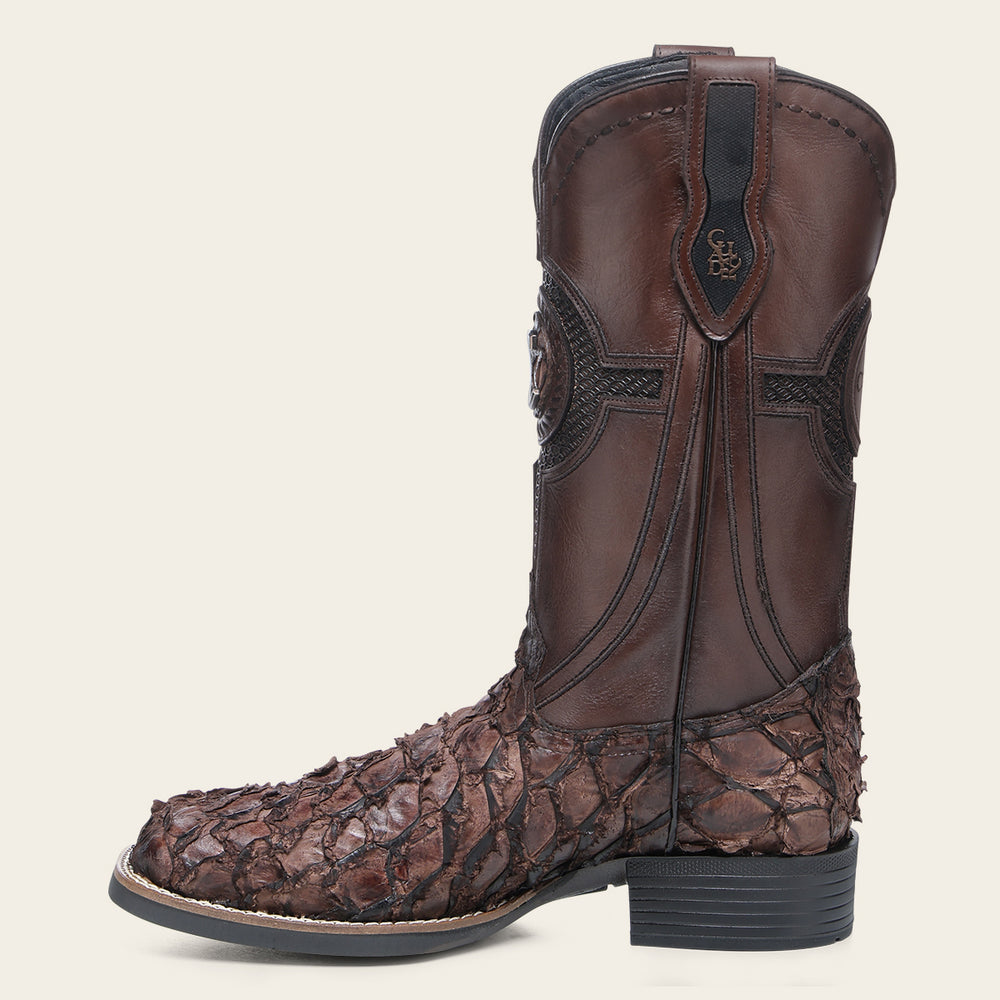Luxury Honey Rodeo Boot In Genuine Poisson And Bovine Leather