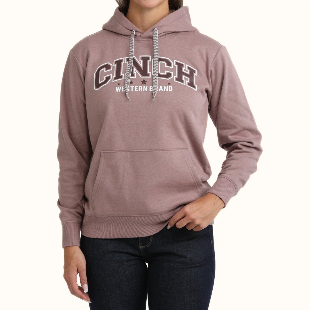 Cinch mauve pullover hoodie front view