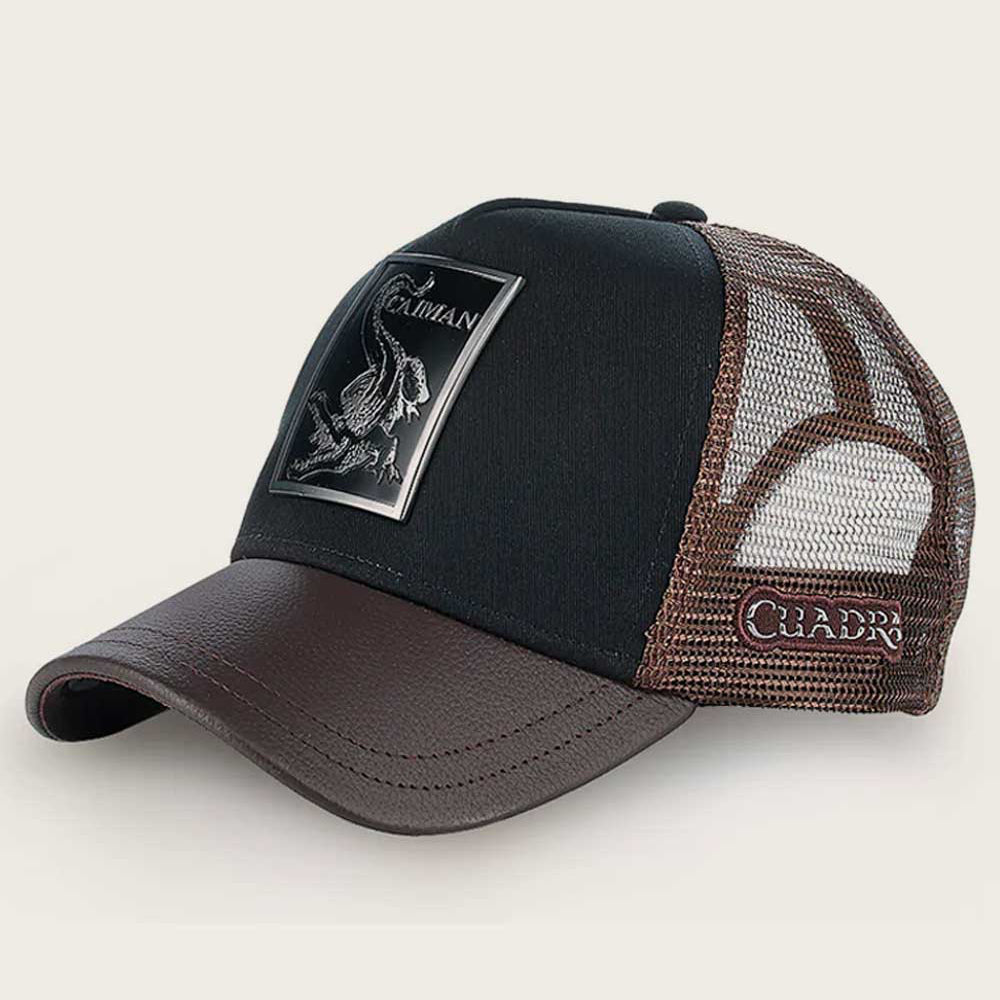 Dark Brown Caiman Metal Patch Leather Cap