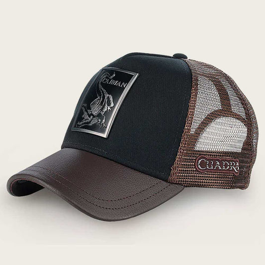Dark Brown Caiman Metal Patch Leather Cap