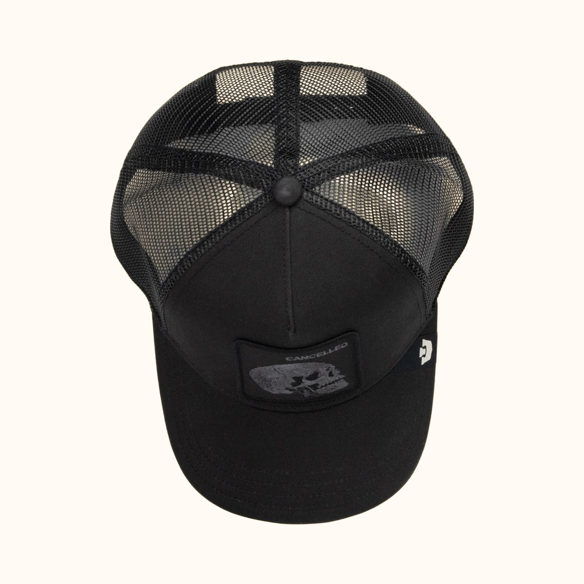 Goorin Bros. Tonal Skull black trucker hat top view