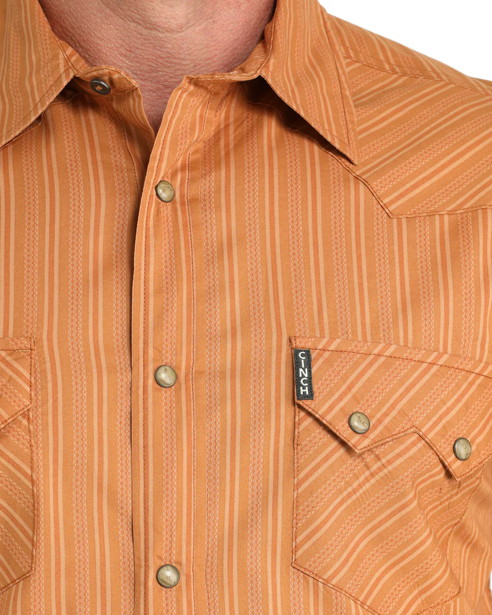 Close-up of Cinch Modern Fit Snap Front Western Shirt showing chest pockets and snap-front detail