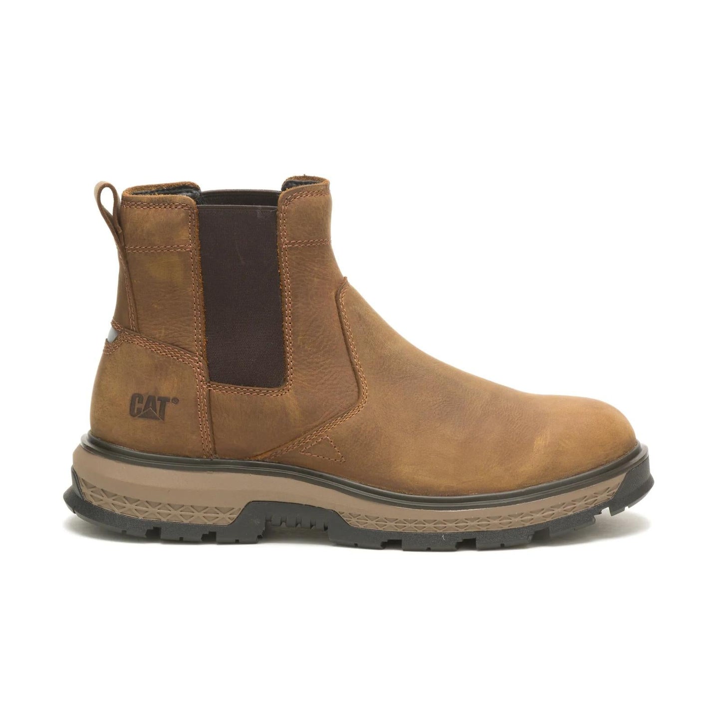CAT Exposition Chelsea Work Boot opposite side view with elastic panels