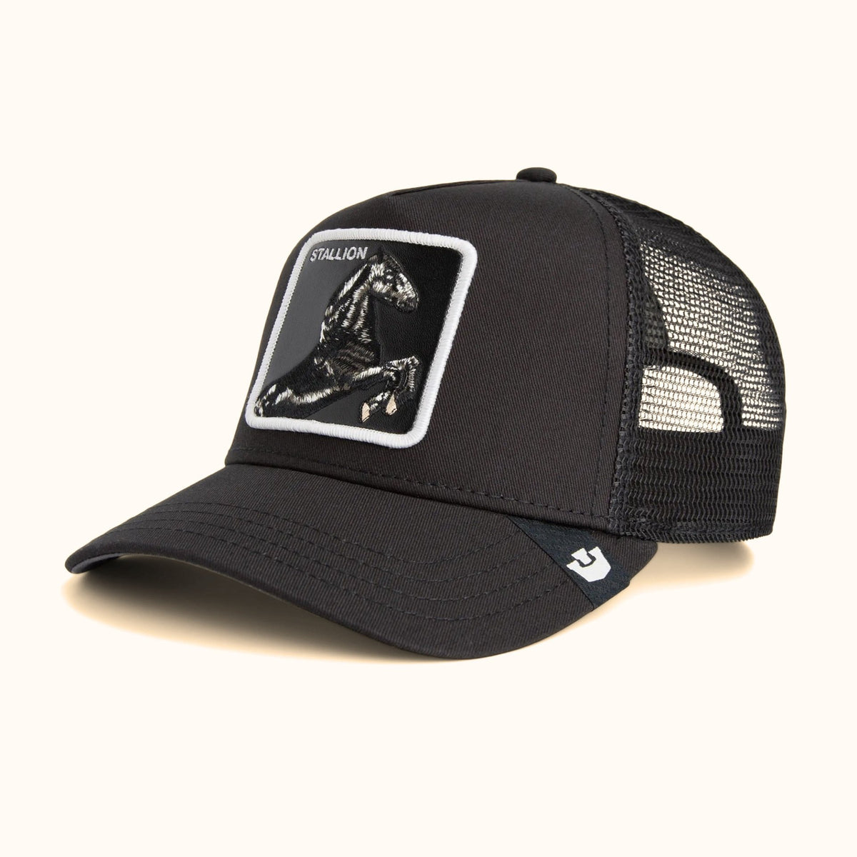 Goorin Bros. Stallion Trucker Hat black mesh angle view