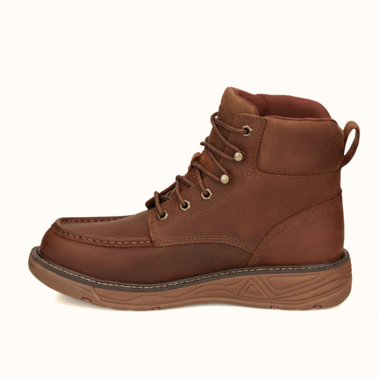 Justin Rush 6 inch Waterproof Wedge Work Boot side view in brown leather