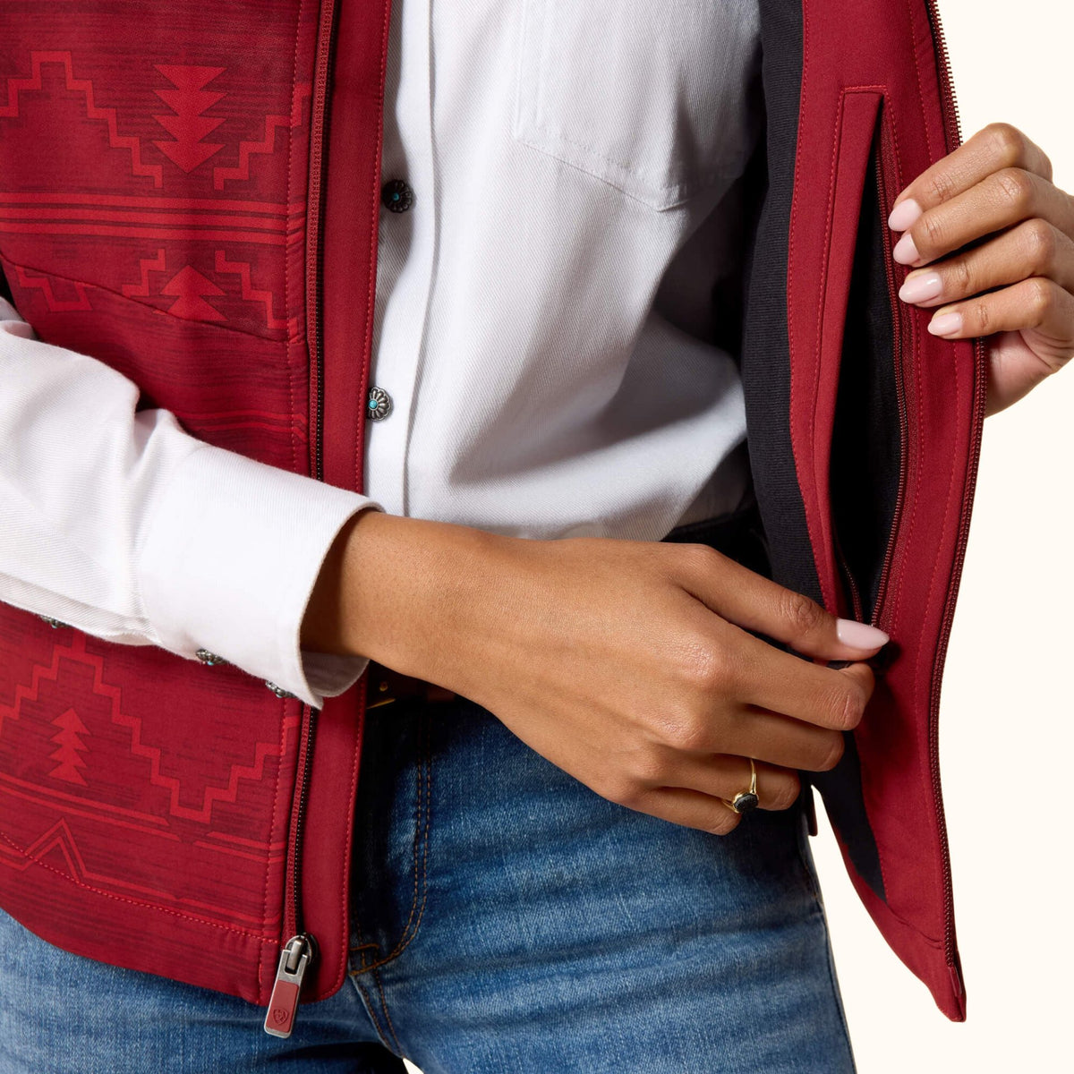 Ariat Atlas Softshell Vest in red front open view