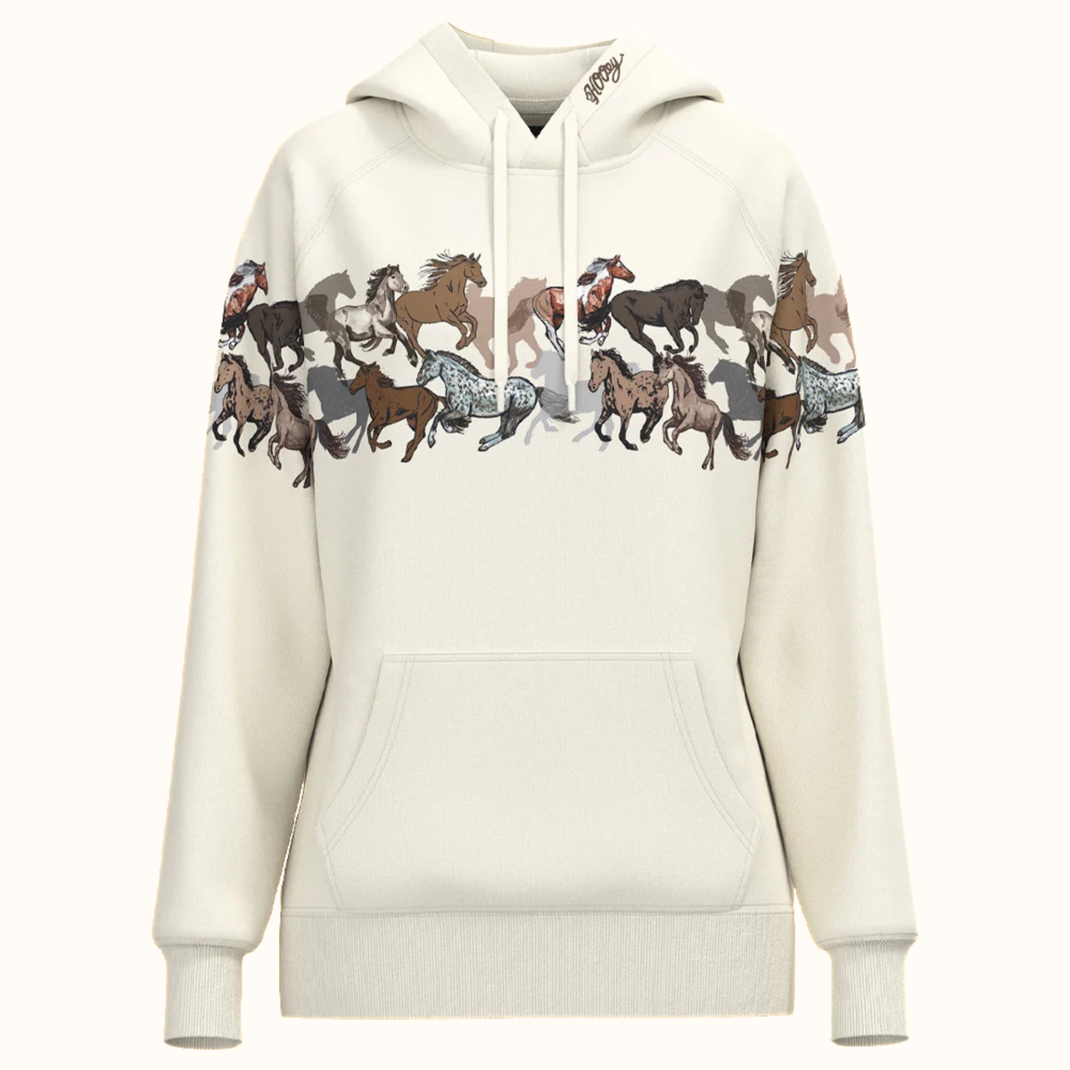 Hooey Legendary Women’s Horse Print Hoodie in cream front view