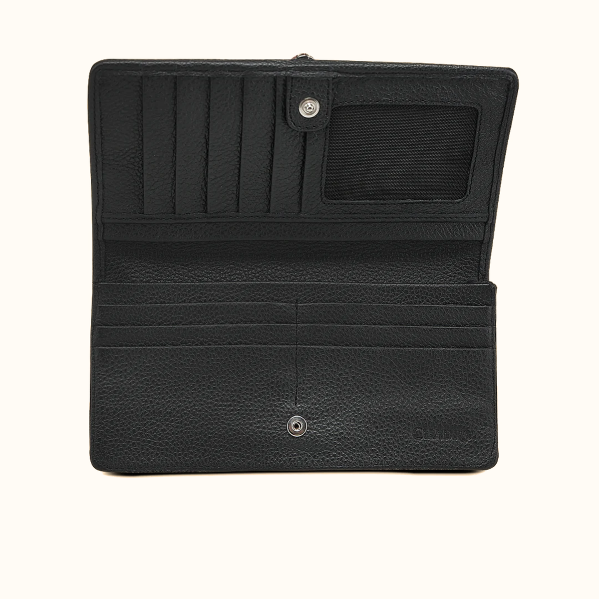 Cuadra women’s black embroidered leather wallet opened view