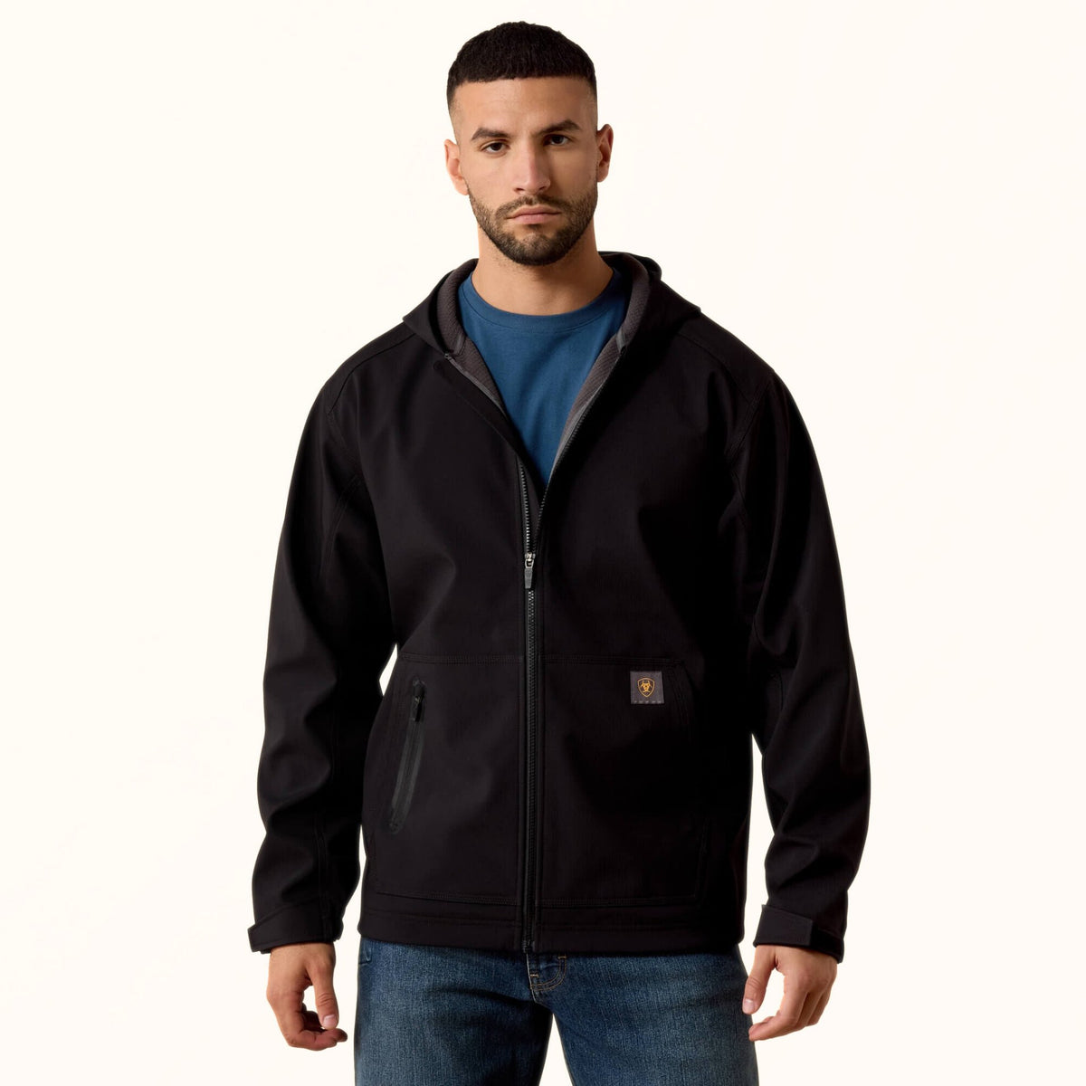 Ariat Rebar DuraStretch Utility Softshell Hoodie in black front view