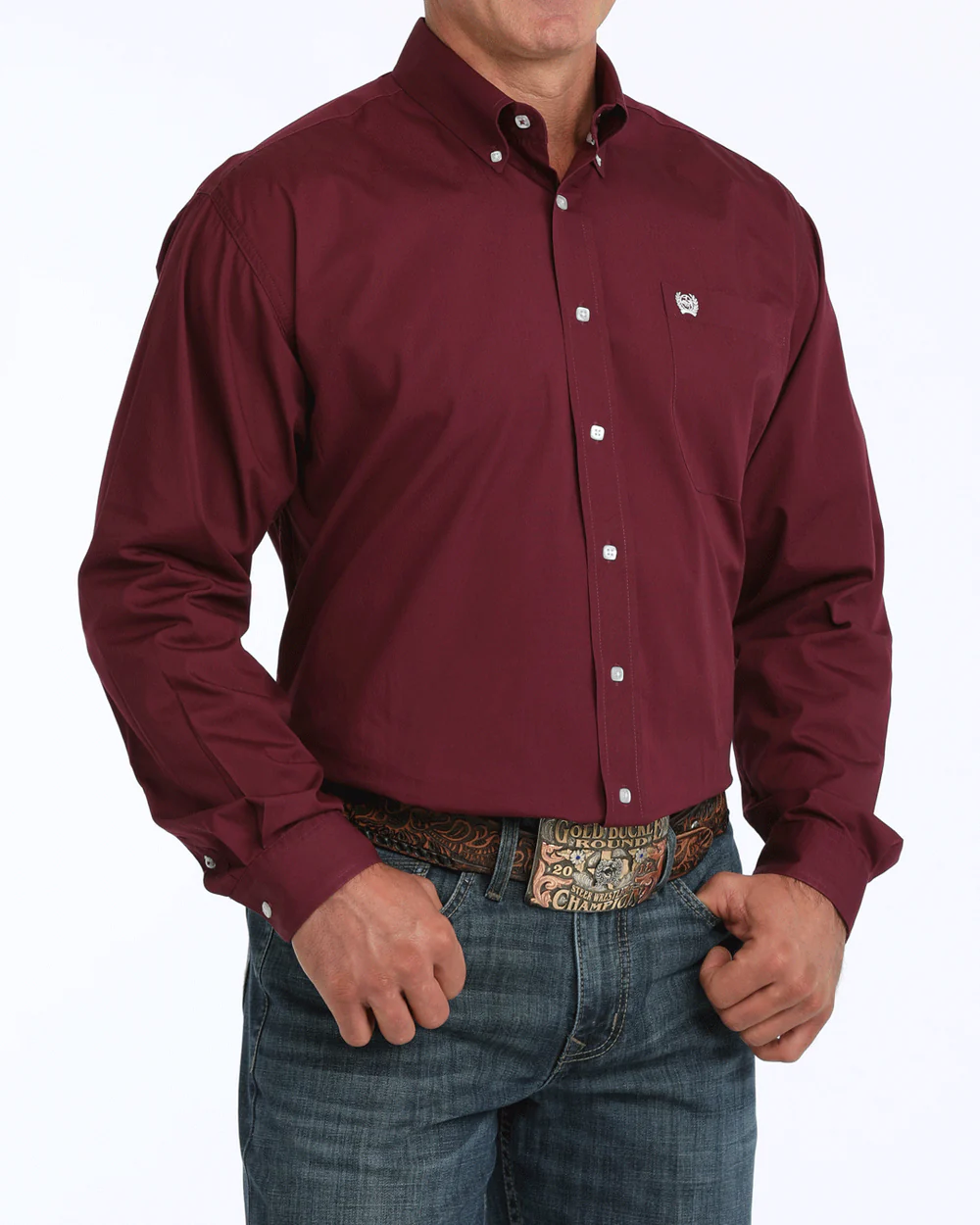 Cinch Solid Classic Fit Button-Down Western Shirt front view on model