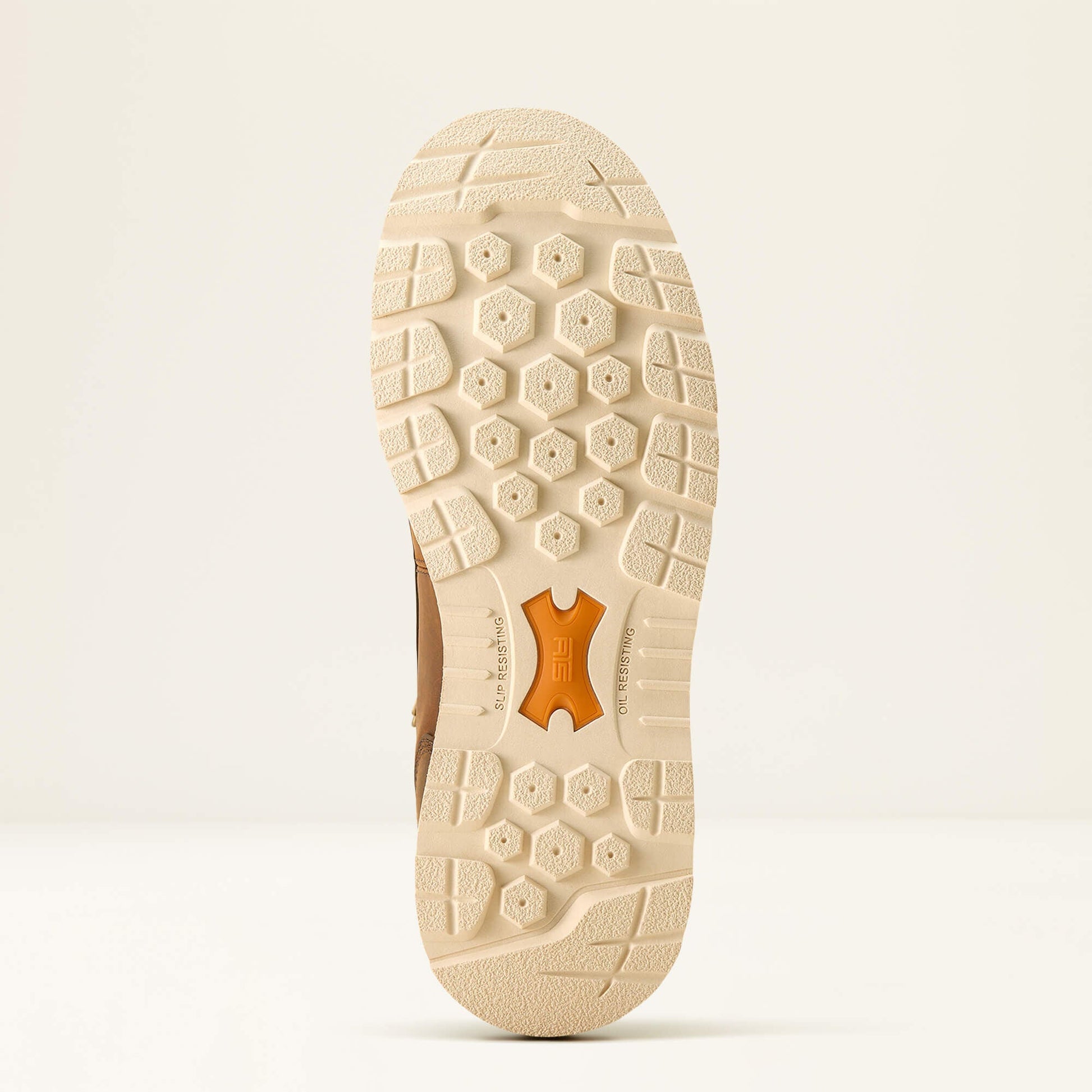 Ariat brown lace-up work boot outsole view showing tread pattern
