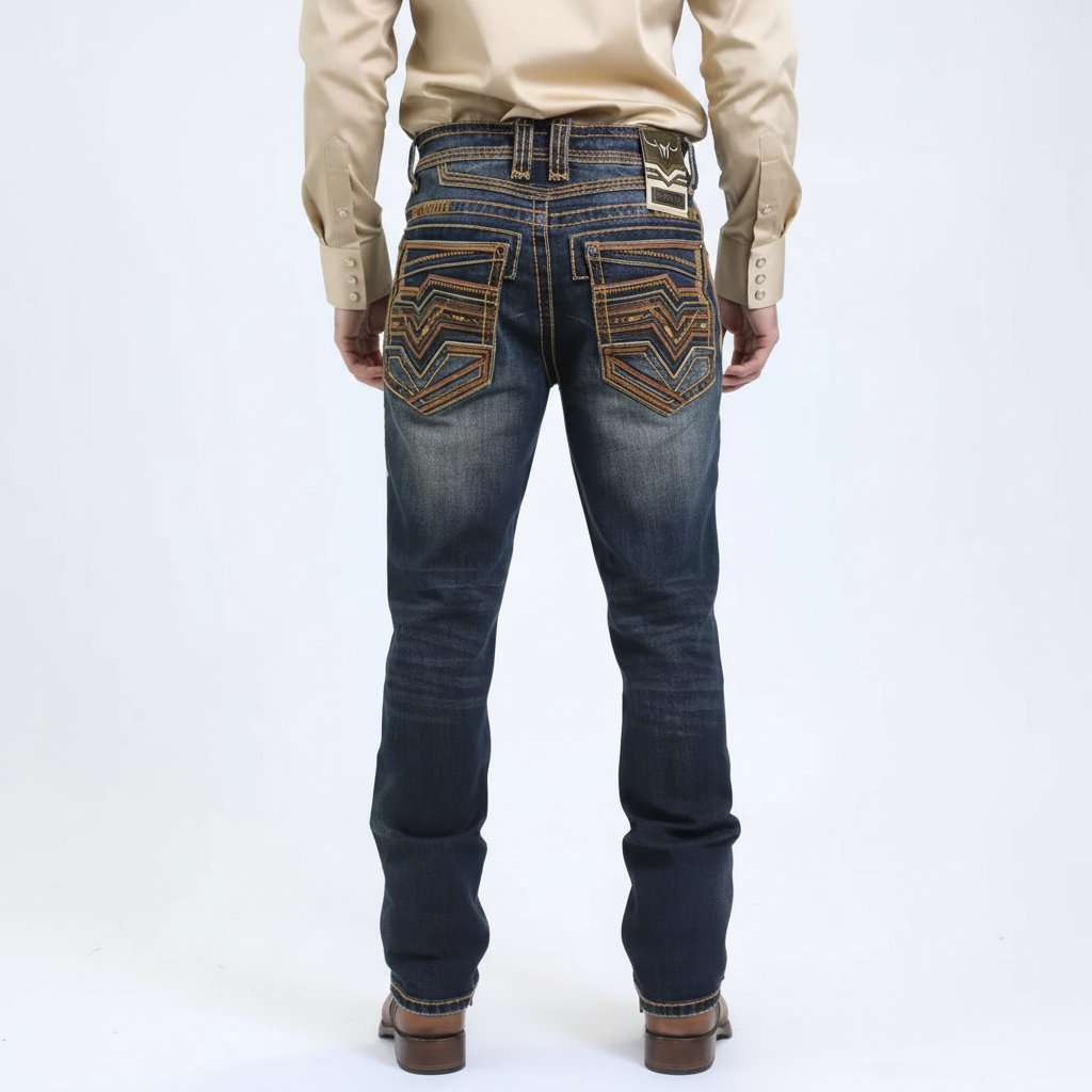 Rear view of Platini Holt Men’s Dark Stone Slim Boot Cut Jeans