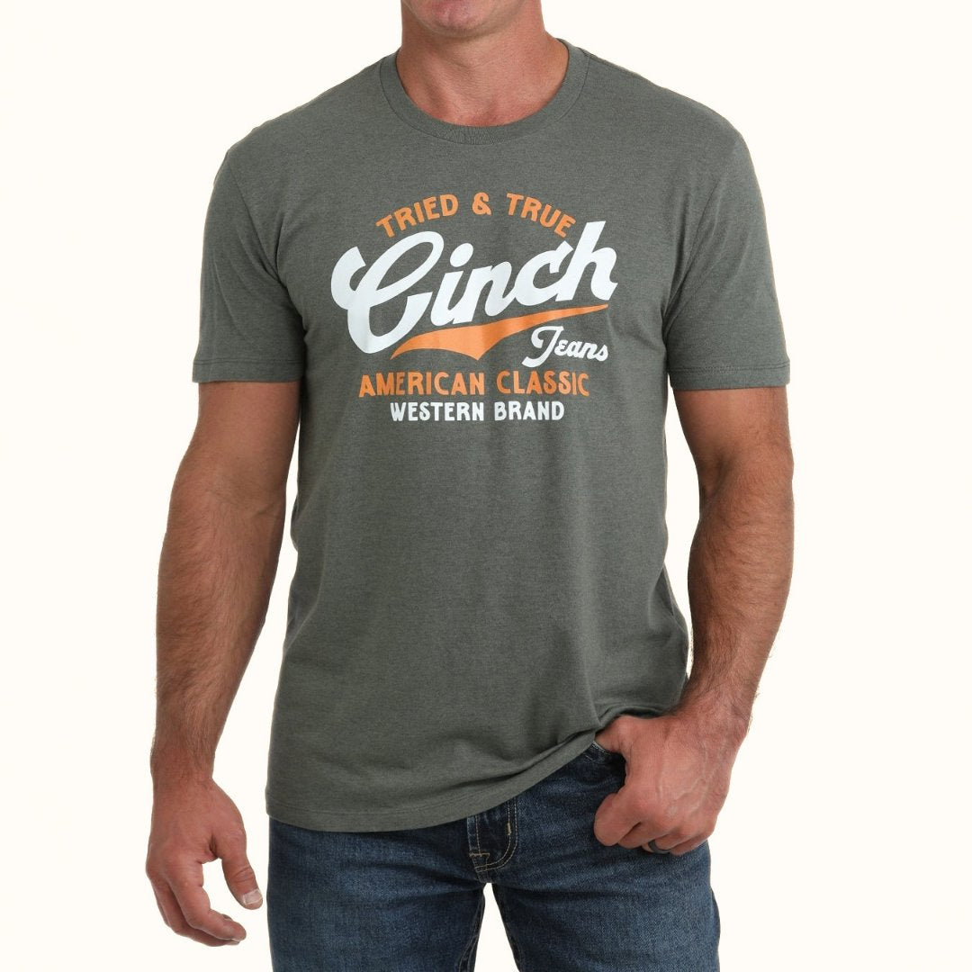 Cinch Men’s Western Logo Graphic T-Shirt in olive front view