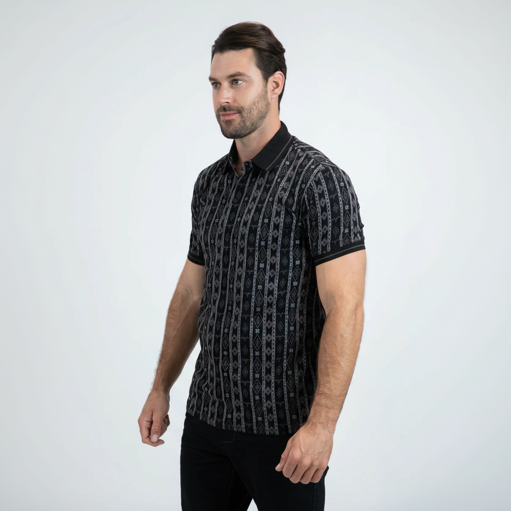 Polo de algodón elástico negro de corte moderno para hombre