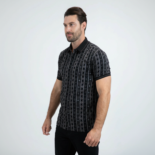 Mens Modern Fit Stretch Cotton Black Polo