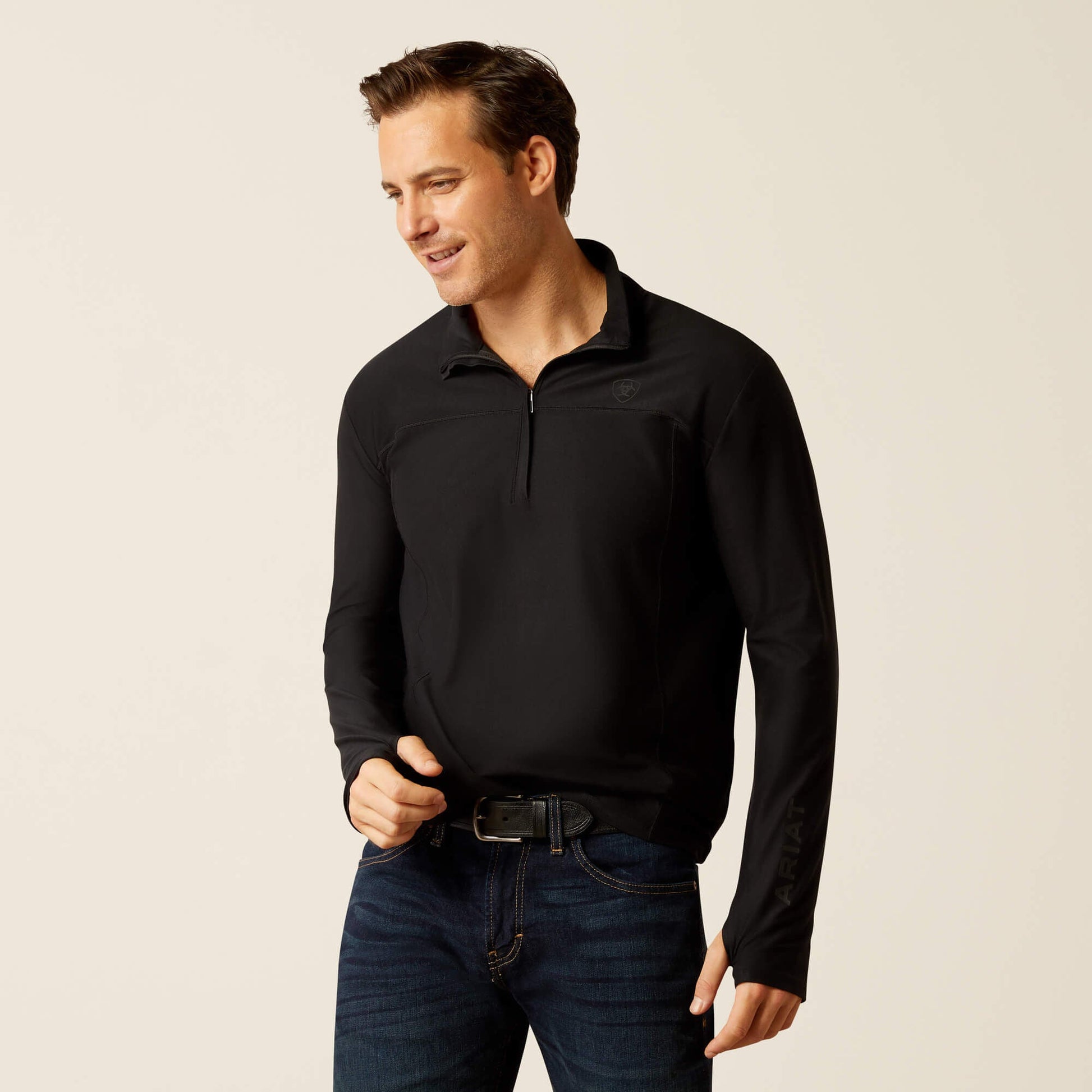 Ariat Lowell 3.0 1/4 Zip Baselayer front view on model in black