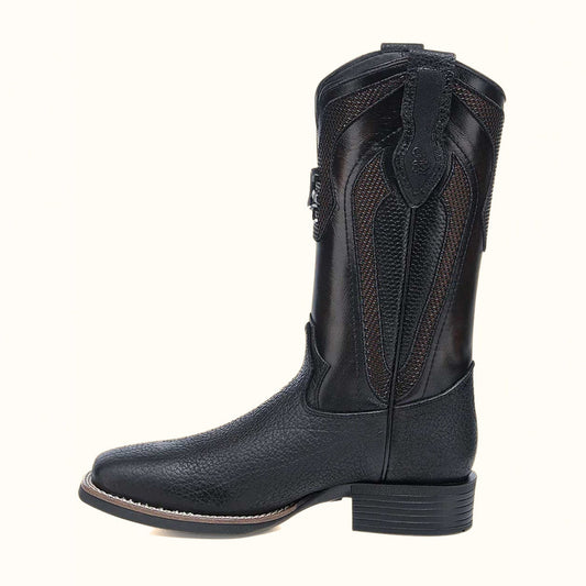 Cuadra Men’s Western Rodeo Black Bison Leather Boots side view