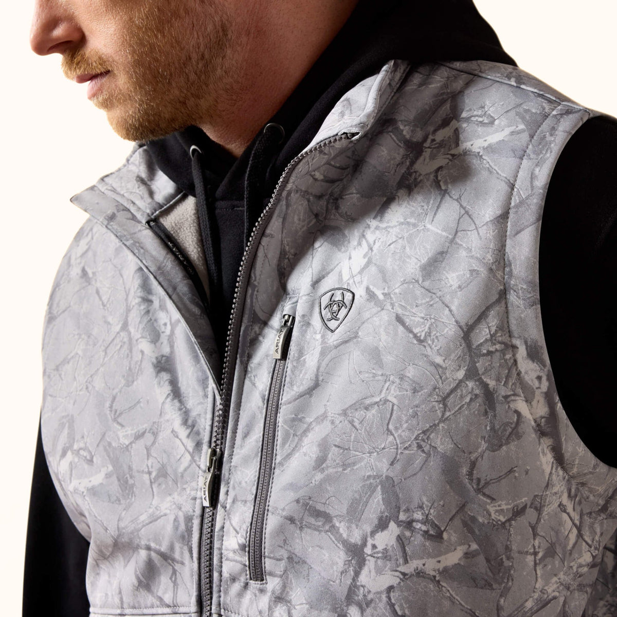Ariat Logo Softshell Vest grey patterned front close-up view
