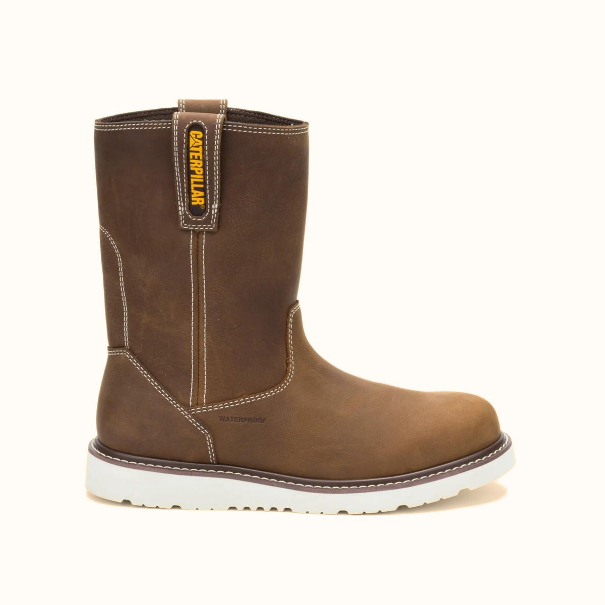 CAT Reclaimer Wedge 10-inch brown waterproof soft toe work boot side view