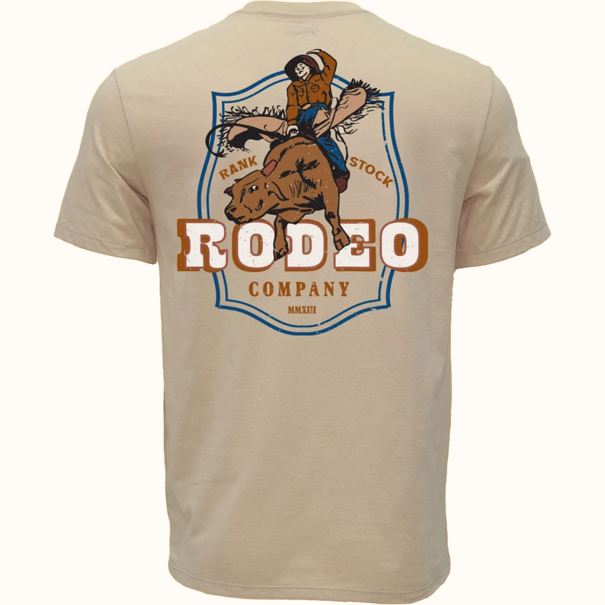 Hooey Rank Rodeo men’s tan T-shirt back view