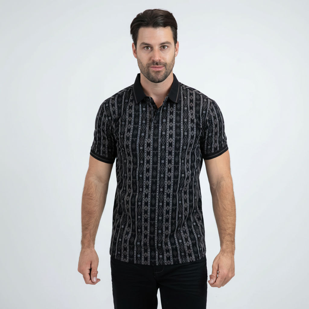 Polo de algodón elástico negro de corte moderno para hombre