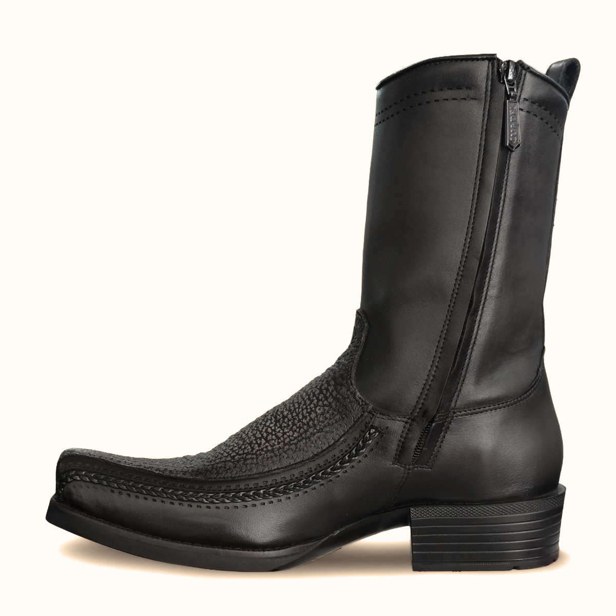 Cuadra men’s grey American bison narrow square toe cowboy boots side view