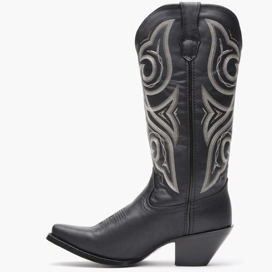 Crush by Durango Black Beauty Western Boot side view in black leather with embroidered shaft