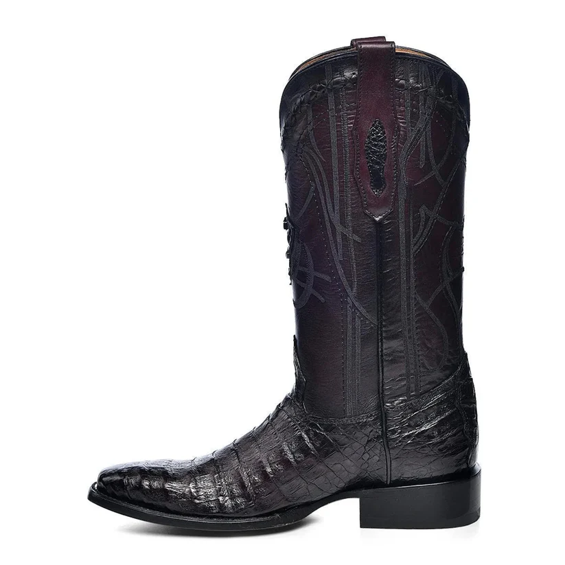 Black Cherry Caiman Embroidery & Laser & Woven French Toe