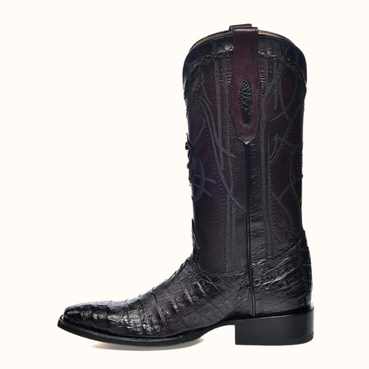 Cuadra Black Cherry Caiman French Toe Western Boots side view