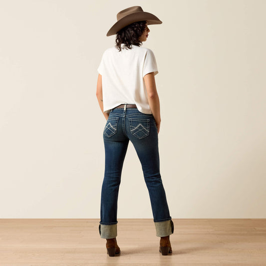 Ariat R.E.A.L. Mid Rise Stretch Icon Stackable Straight Leg Jean rear view on model